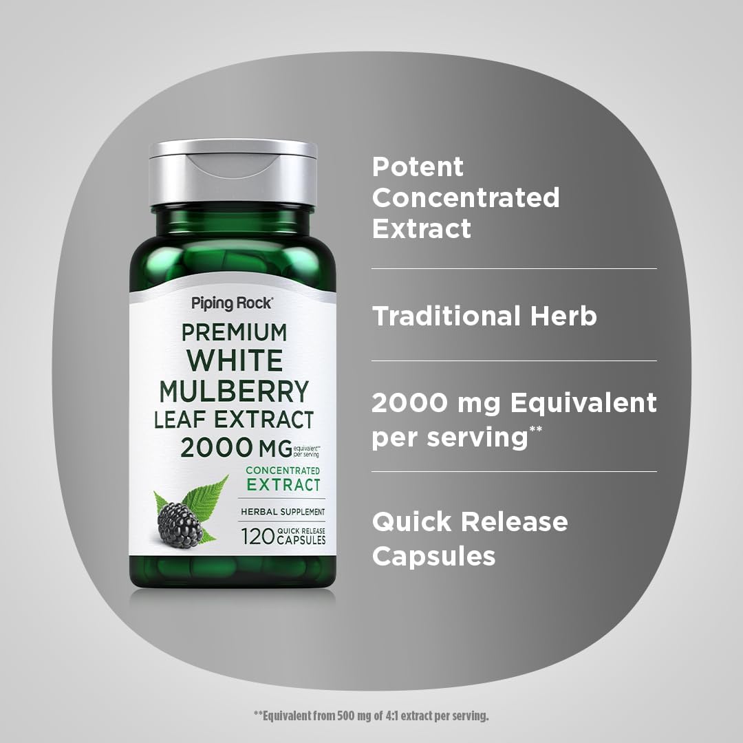 Piping Rock Mulberry Leaf Extract Capsules - 120 Count - Herbal Food Supplement - görsel 4