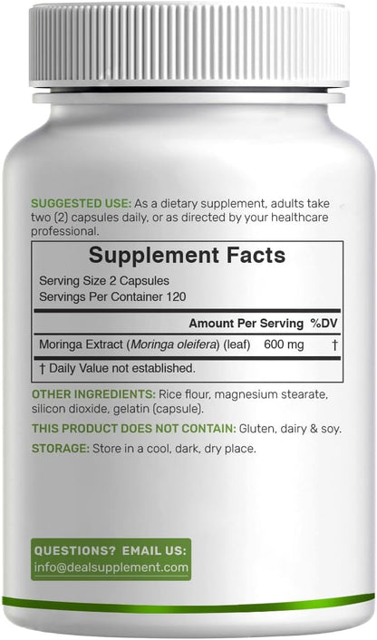 Moringa Capsules 240 Capsules – Maximum Strength Pure Moringa Leaf Extract – Complete Green Superfood Supplement
