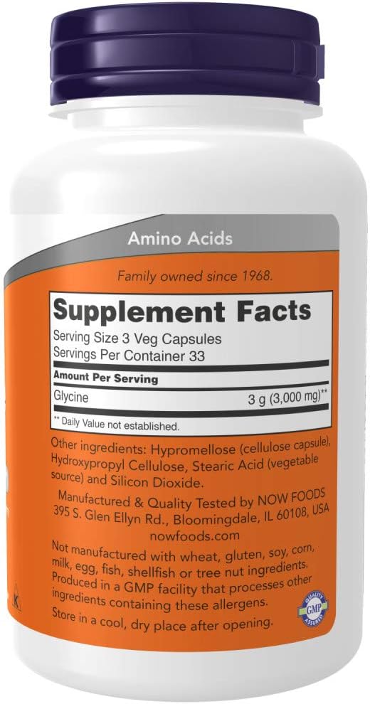 NOW Foods Glycine Pharmaceutical Grade 1000 mg, 100 Capsules - görsel 2