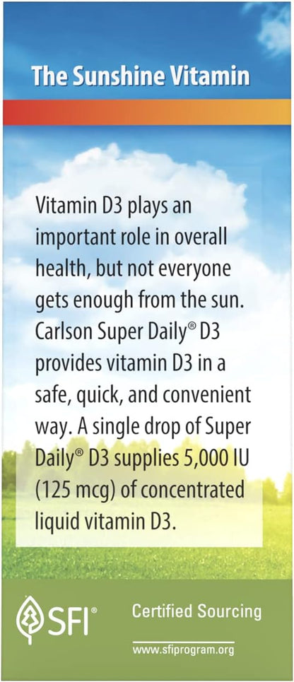 Carlson Super Daily D3 5,000 IU (125 mcg) per Drop, Vitamin D Drops, Unflavoured, 90 Drops