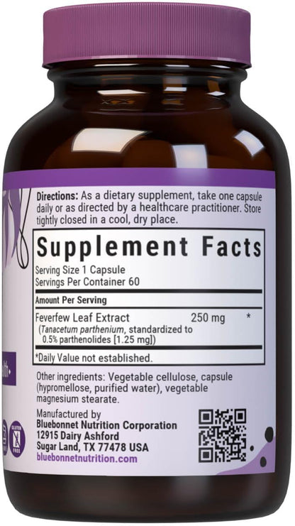 BlueBonnet Nutrition Feverfew Leaf Extract – Food Supplement for Head Comfort, 60 Vegetable Capsules