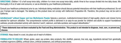XYMOGEN ActivNutrients Without Copper & Iron Multivitamin Powder, Fruit Punch, 60 Servings