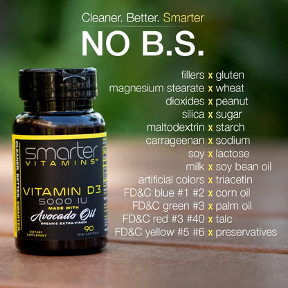Smarter Vitamin D3 5000 IU in Avocado Oil 125mcg - 90 Mini Softgels