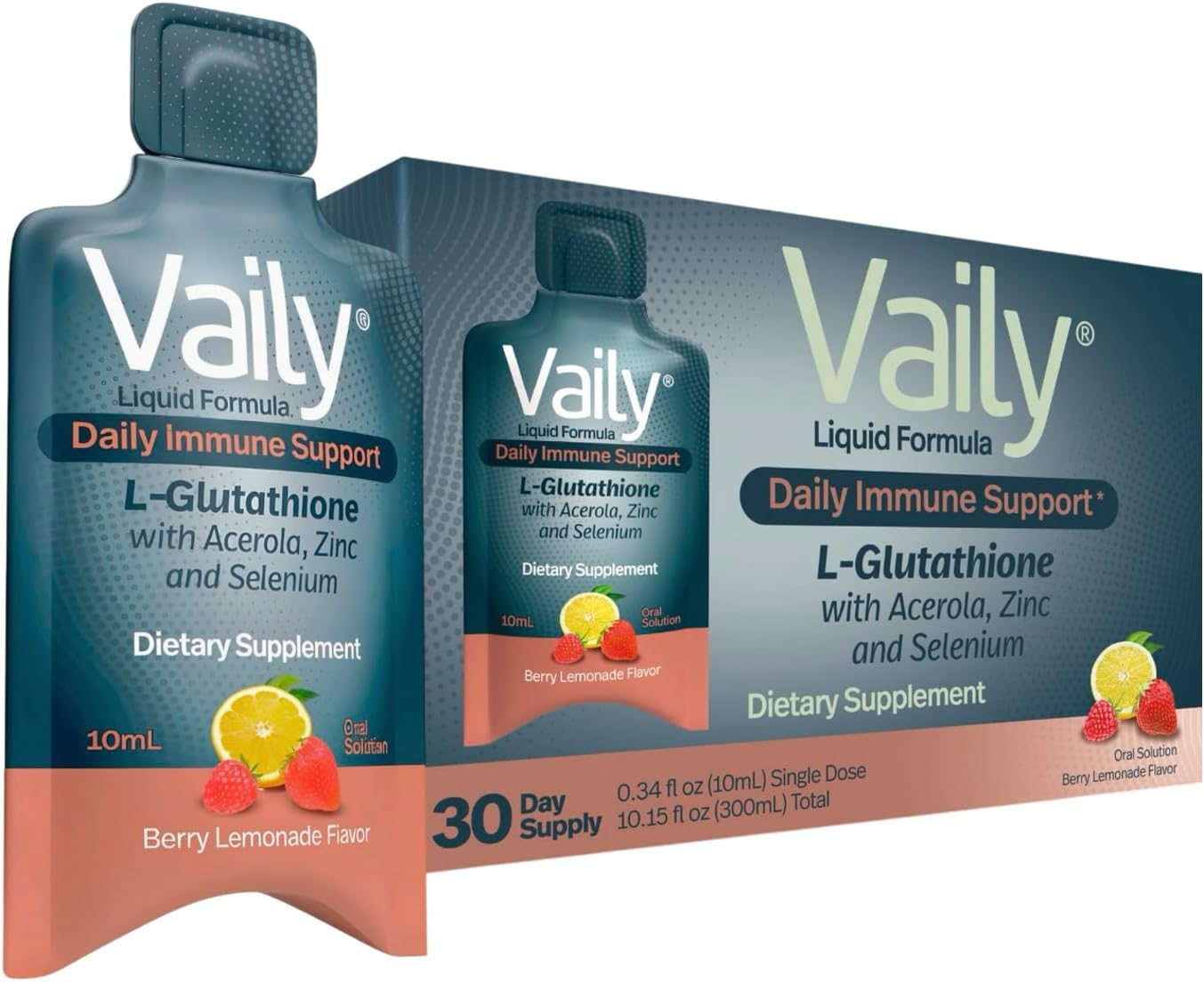Vaily Immune Support Food Supplement – Liquid Glutathione with Acerola Vitamin C, Zinc & Selenium – 30 Single-Dose Vials - görsel 1