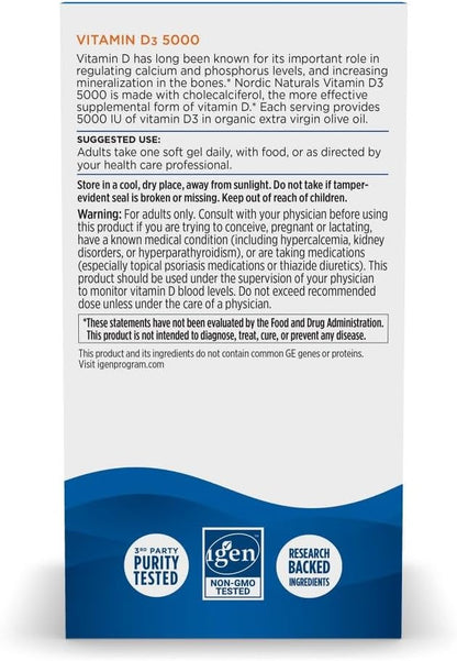 Nordic Naturals Vitamin D3 5000, Orange - 200 Mini Soft Gels - Support for Healthy Bones, Immune System, and Muscle Function - Vegetarian - Non-GM - 200 Servings