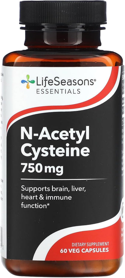 LifeSeasons N-Acetyl Cysteine (NAC) 750 mg – Antioxidant & Detoxification Support – 60 Vegan Capsules