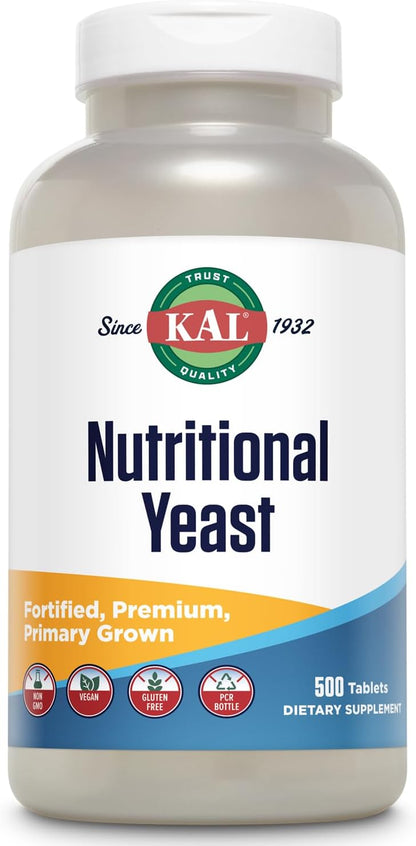 KAL Nutritional Yeast Supplement – Fortified with B Vitamins, Biotin, Folic Acid and Amino Acids – 500 Tablets