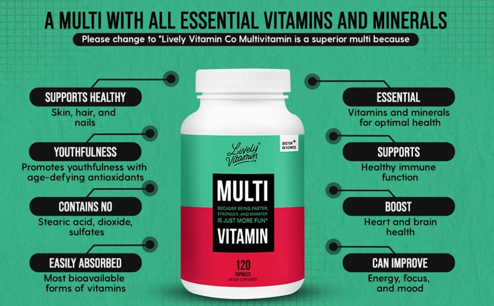 Lively Vitamin Co. Multivitamin - 37 Vitamins, Minerals and Extracts - 240 Vegetarian Capsules - görsel 10