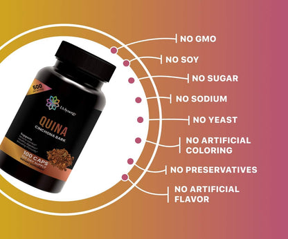 LA Synergy Quinine Quina Capsules 500mg – Cinchona Red Bark Herbal Food Supplement, 100 Capsules