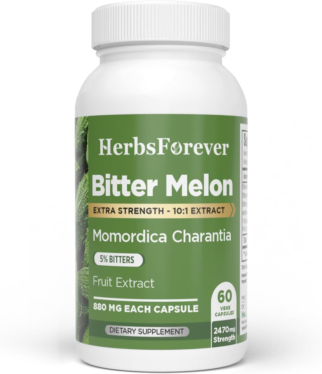 HerbsForever Bittermelon (Karela) Extra Strength (10:1) Extract – 880mg, 60 Veg Capsules - görsel 1