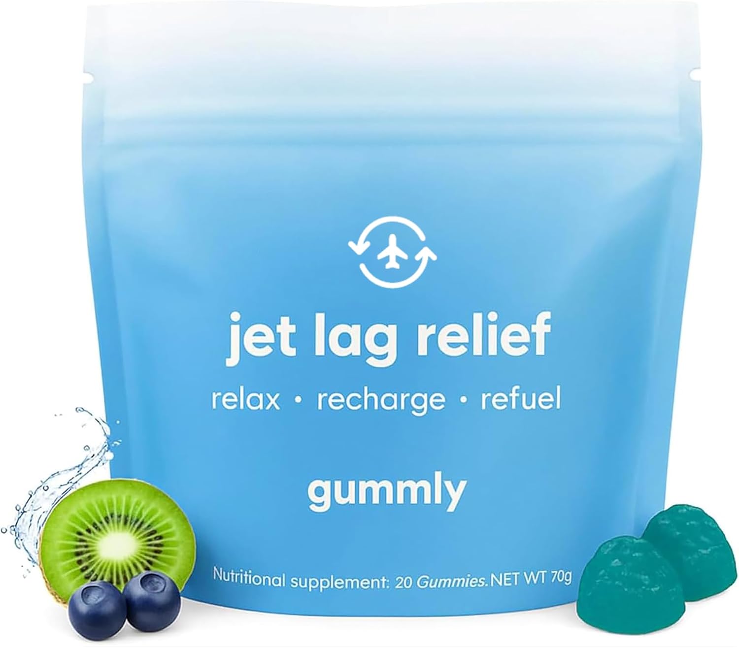 Jet Lag Remedy Gummies for Travellers – Circadian Rhythm Support, Tropical Berry, 20 Gummies - görsel 1