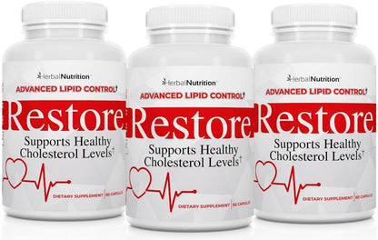 Restore - Heart Health & Cholesterol Support Food Supplement with Red Yeast Rice, Grape Seed Extract, Folic Acid and Niacin, 60 Capsules