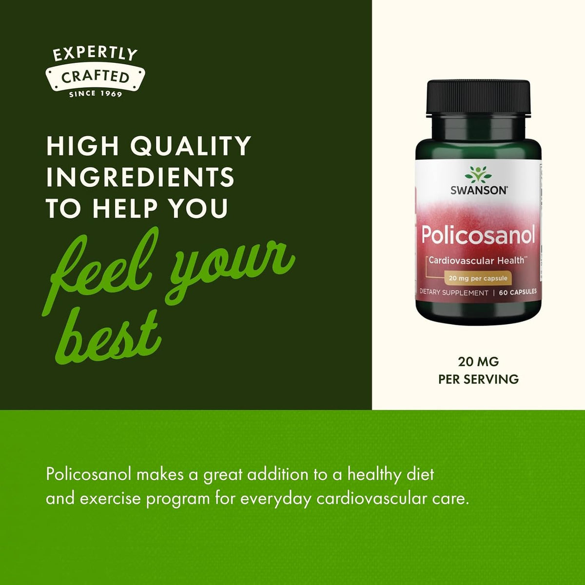 Swanson Policosanol 20mg, 60 Capsules - Cardiovascular Health Supplement - görsel 4