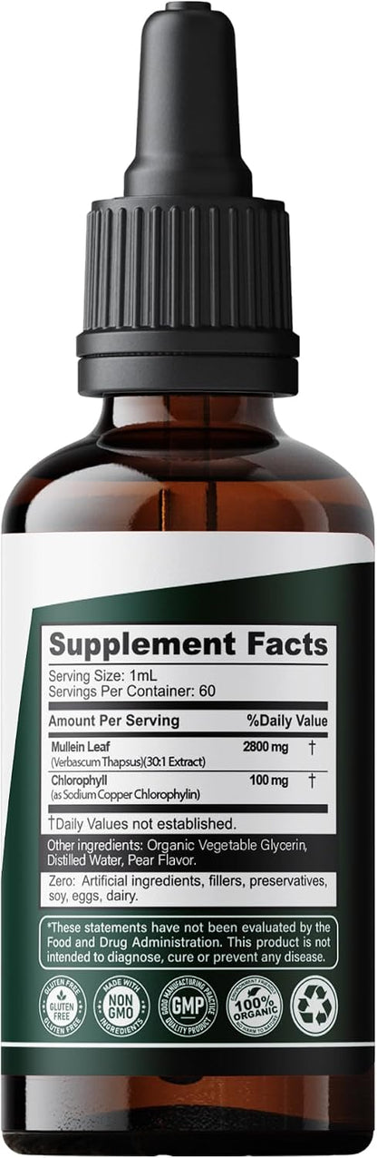 Mullein Leaf Liquid Extract Drops – Alcohol Free Herbal Tincture, Non-GMO & Gluten-free, 60 ml