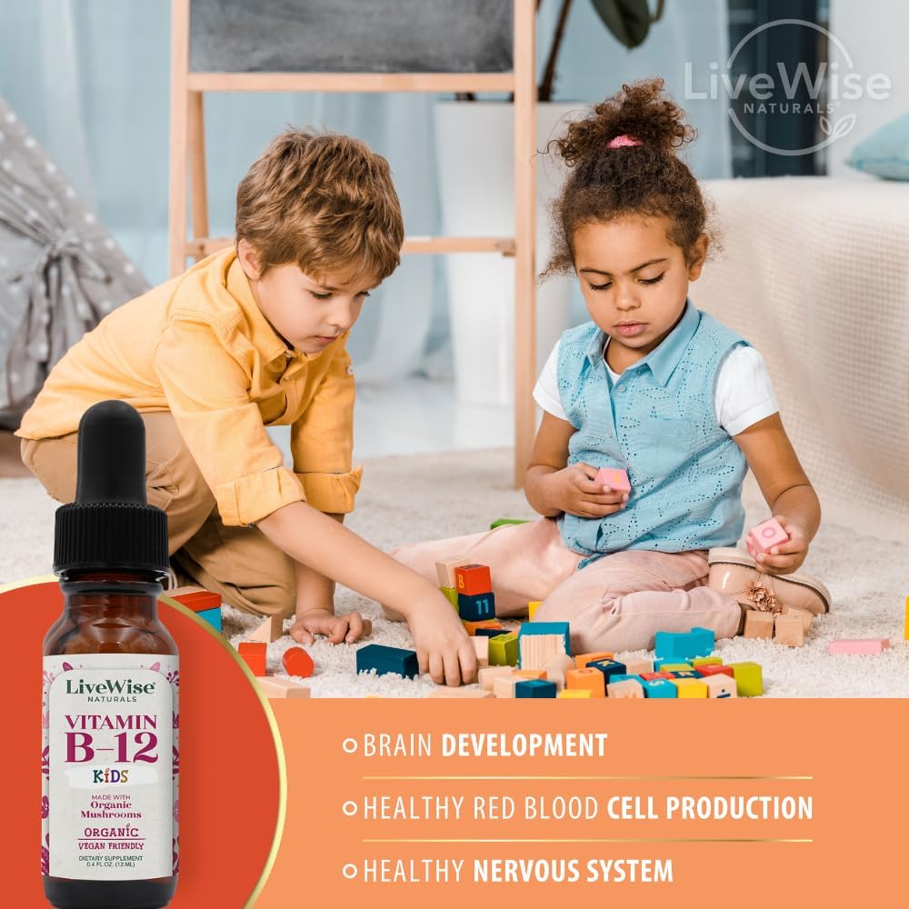 Live Wise Naturals Vitamin B12 Liquid Drops for Children – Vegan, Non-GM, Low Dose (5mcg per serving) - görsel 8