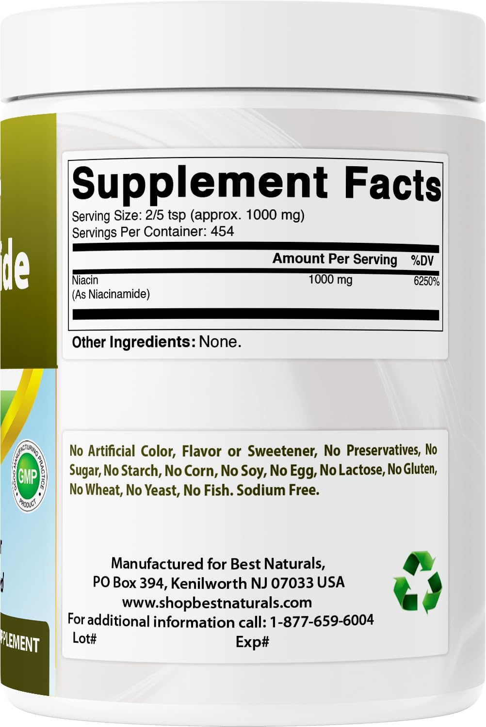 Best Naturals Niacinamide (Vitamin B3) Pure Powder, 454 g - görsel 6