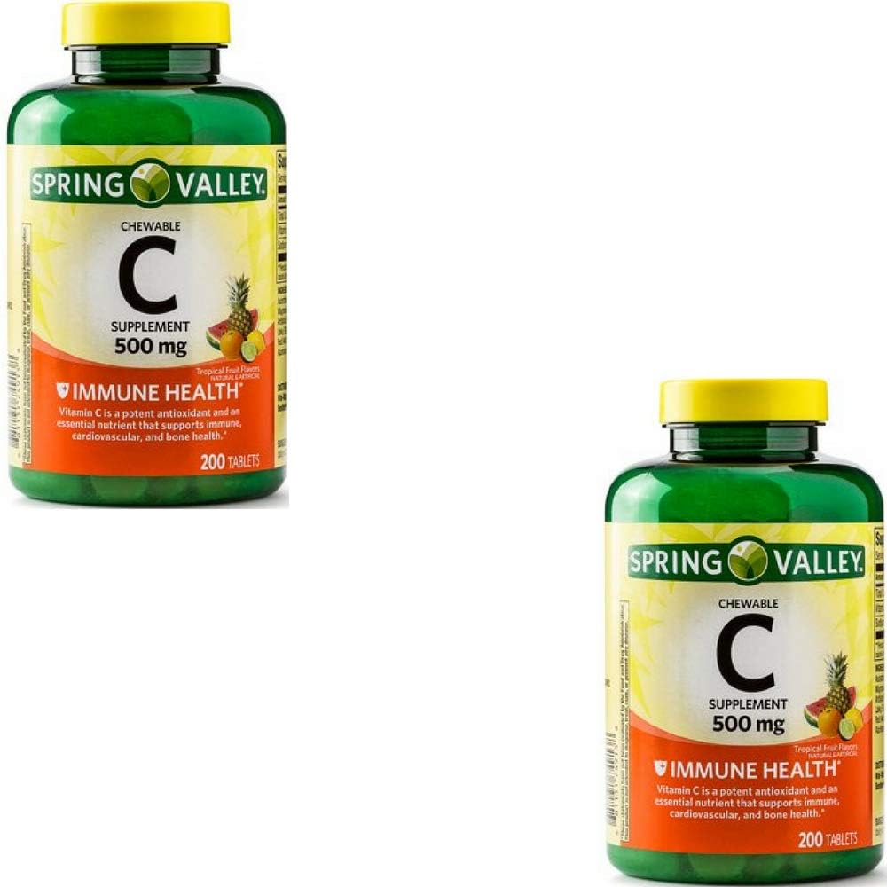 Spring Valley Vitamin C Multiple Fruit Flavours 500 mg, 200 Chewable Tablets (2 Pack) - görsel 1