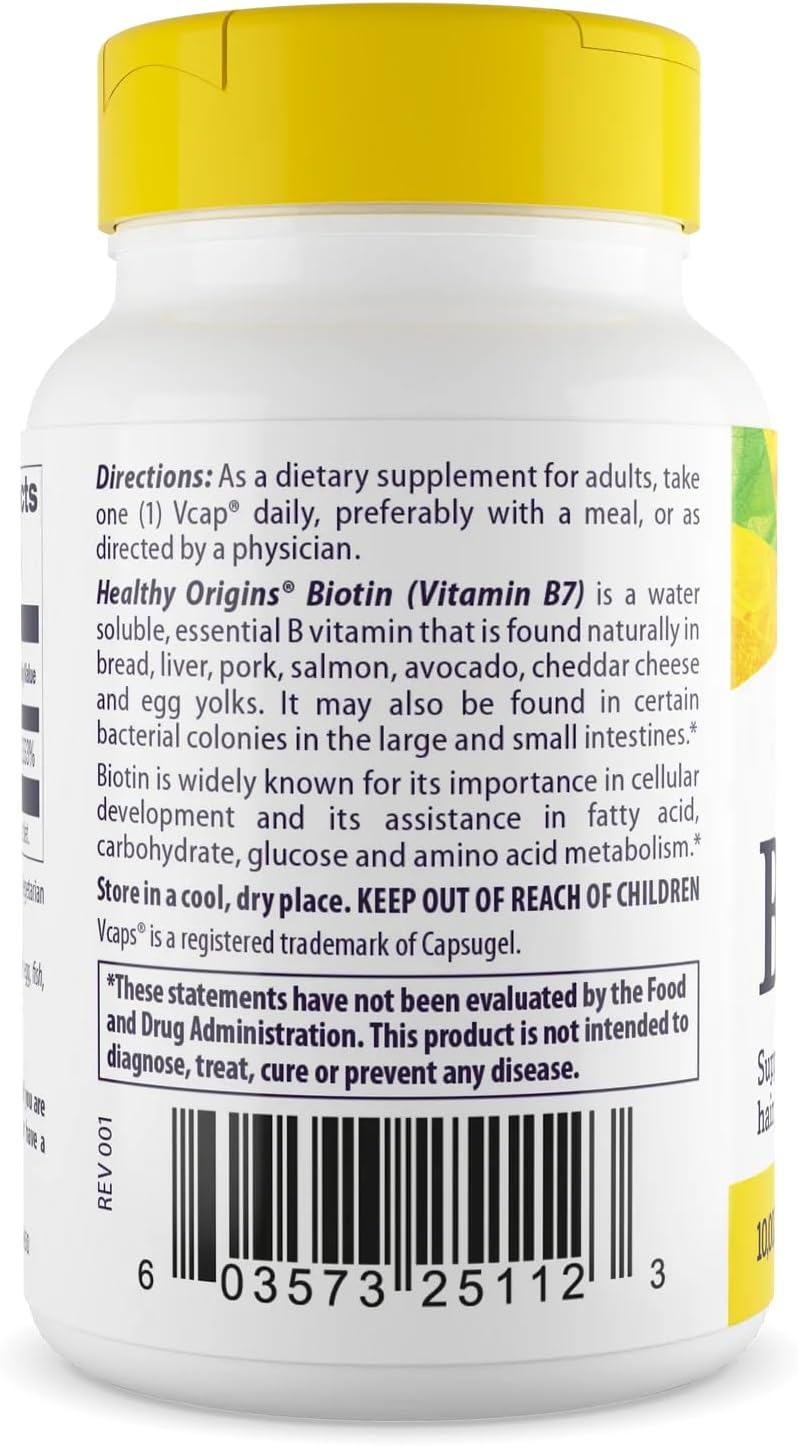 Healthy Origins Biotin 10,000 mcg (10 mg) - 360 Veggie Capsules - High Potency USP Grade Vitamin B7 Supplement for Hair, Skin & Nails - görsel 2