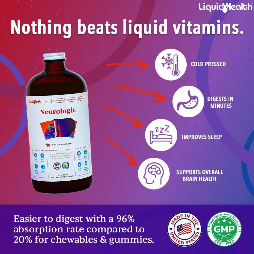 LIQUIDHEALTH Neurologic Focus Supplement - Brain Booster for Cognitive Function, Memory & Focus - 946 ml - görsel 2