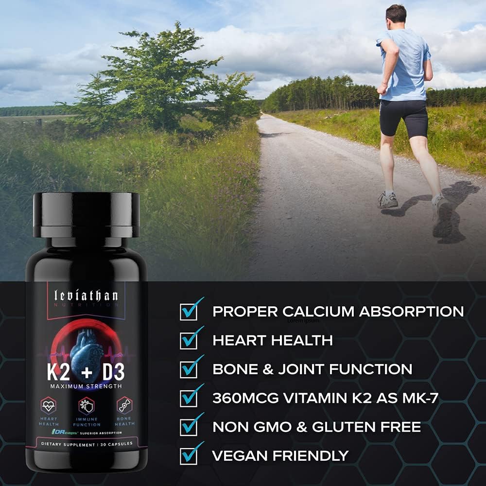 Leviathan Nutrition Vitamin D3 K2 2-in-1 Formula | 360 mcg Vitamin K2 (MK-7) + 5000 IU Vitamin D3 Vegan Organic Extra Strength - görsel 2