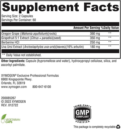 XYMOGEN Berbemycin - Berberine, Grape Root & Grapefruit Extract - Supports Healthy Microbial Balance & GI Health - Concentrated Berberine - Vegan, Gluten-Free & Dairy-free - 120 Capsules