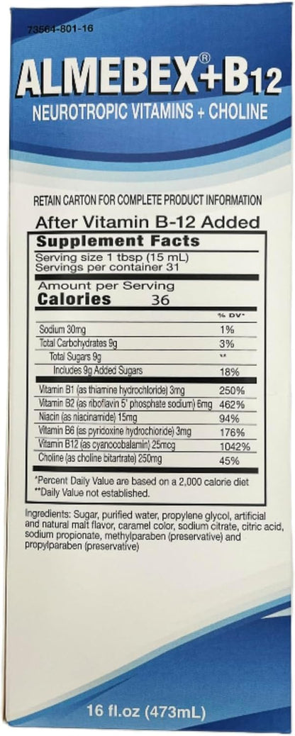 Almebex Plus B12, Neurotropic Vitamins and Choline, 473 ml