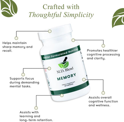 M.D. Blend Brain Support – Memory & Focus Food Supplement, 120 Capsules (Pack of 2)