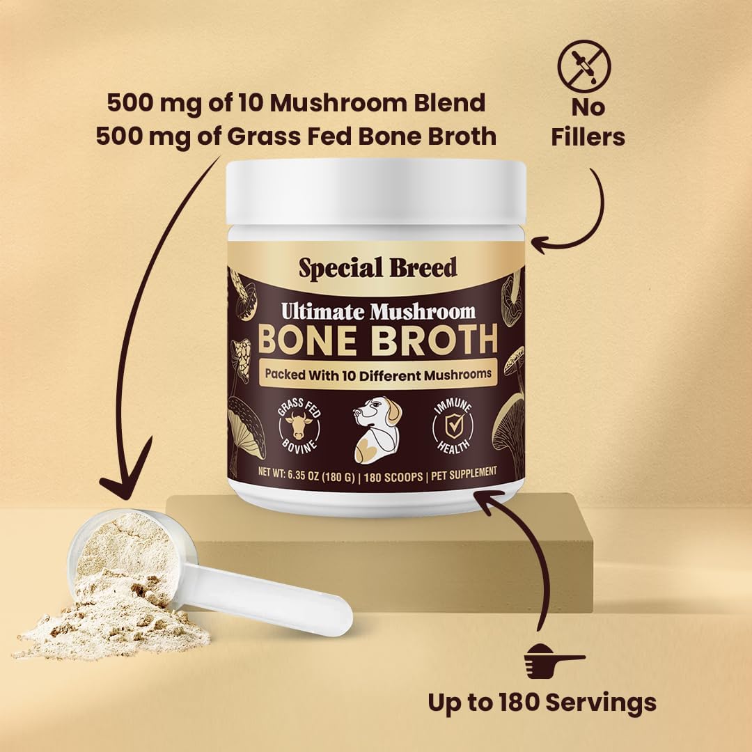 Beef Bone Broth for Dogs - High Protein Powder with Ten Organic Mushrooms and Collagen - görsel 5
