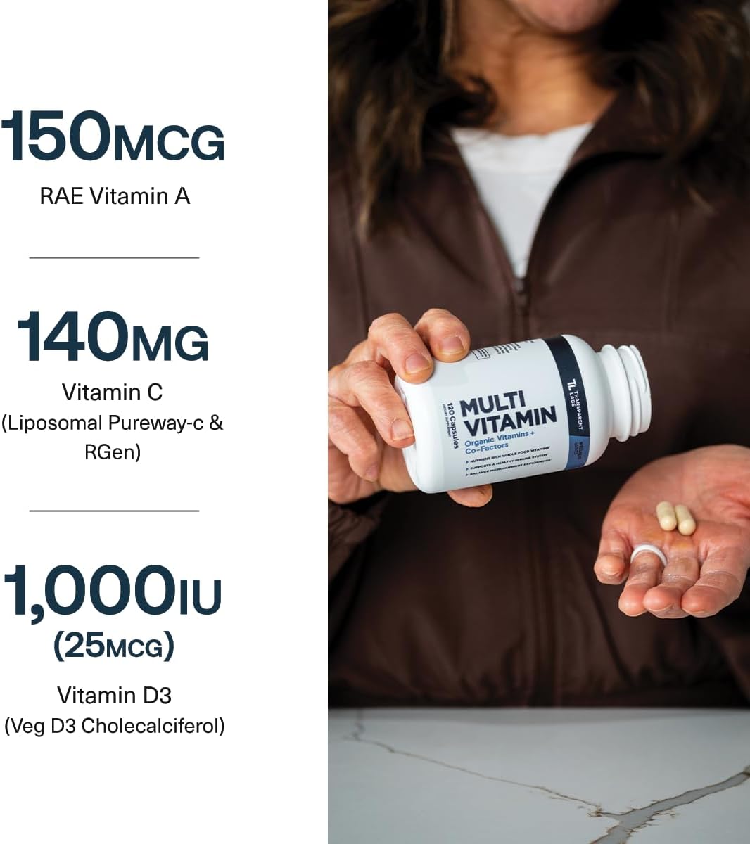 Transparent Labs Daily Multivitamin for Women – Whole-Food-Based, Vegan, Organic – 120 Capsules - görsel 7
