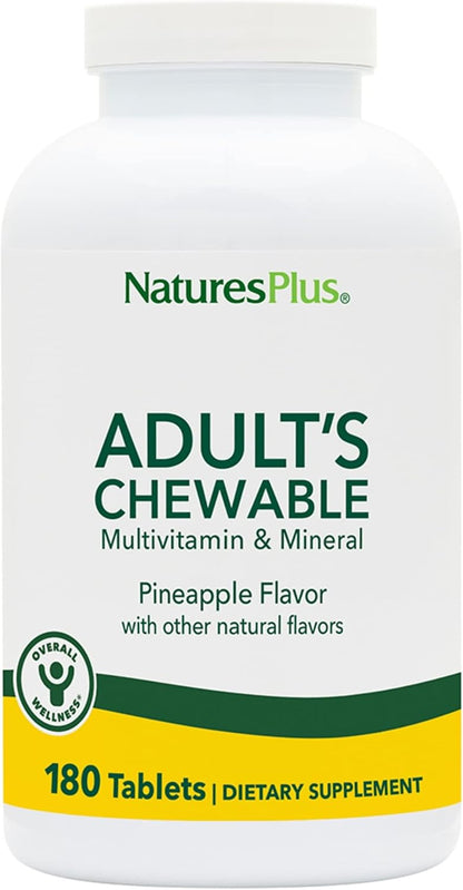 NaturesPlus Adult's Chewable Multivitamin & Mineral Supplement - Pineapple Flavour - 180 Tablets