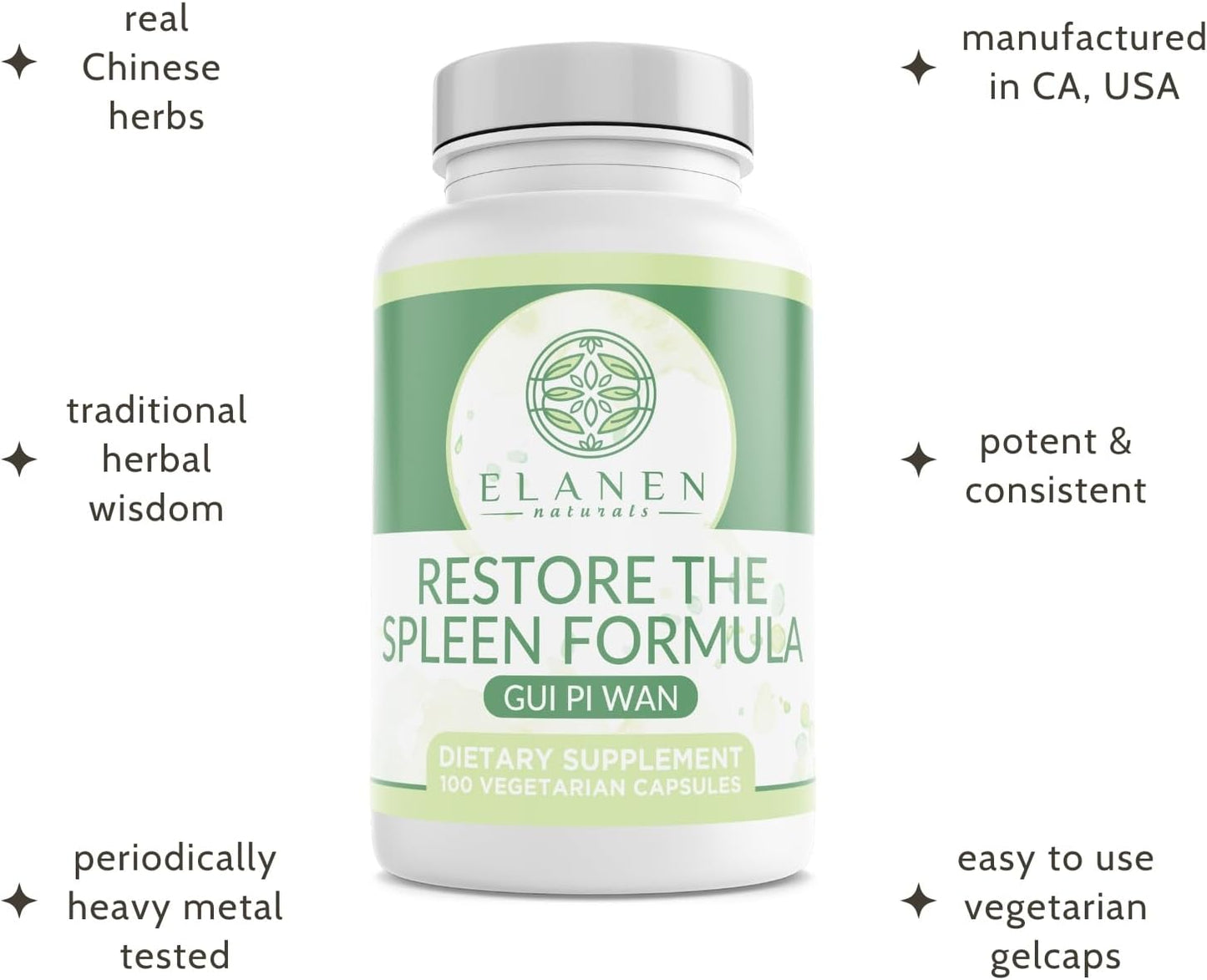 Elenan Naturals GUI Pi Wan - Third-Party Tested Traditional Chinese Herbal Supplement - 100 Vegetable Capsules - görsel 4