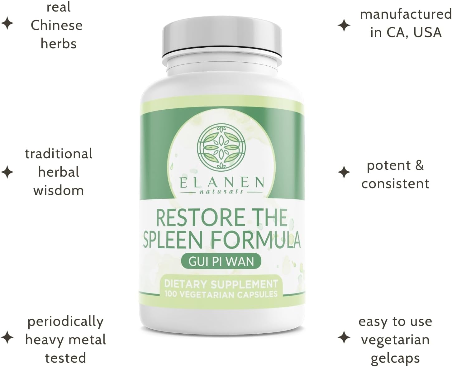 Elenan Naturals GUI Pi Wan - Third-Party Tested Traditional Chinese Herbal Supplement - 100 Vegetable Capsules - görsel 4