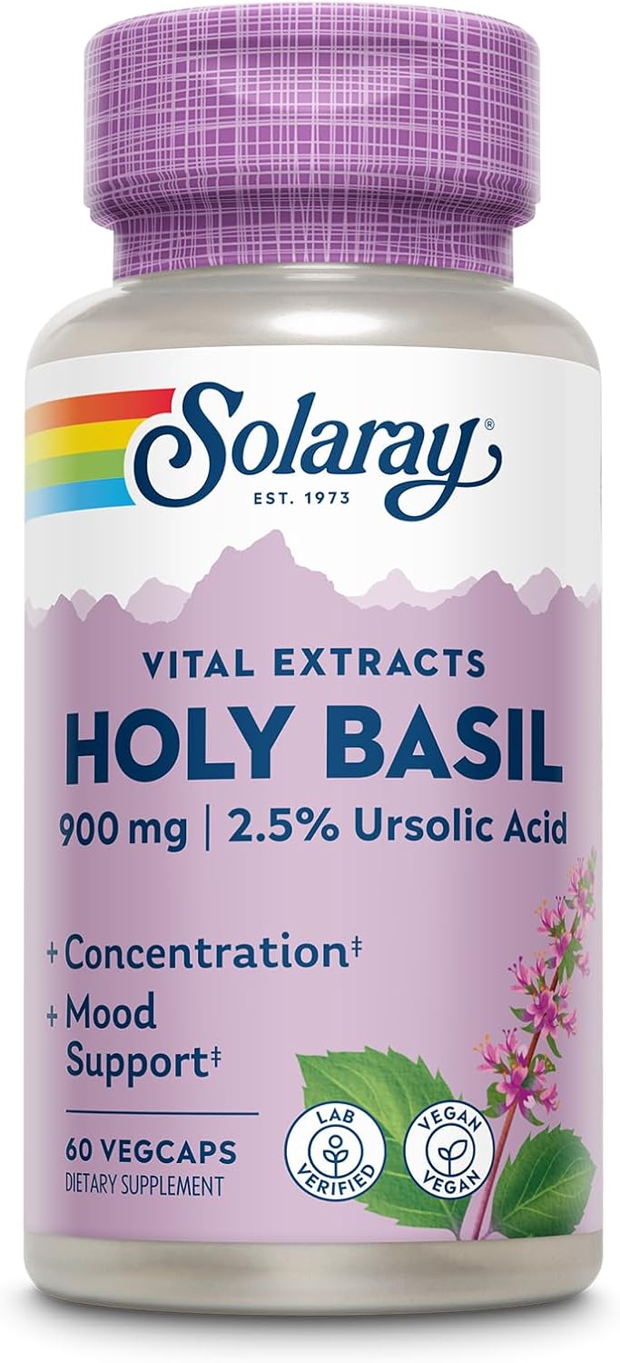 SOLARAY Holy Basil 1000 mg – Adaptogenic Tulsi Supplement with Ursolic Acid - görsel 1
