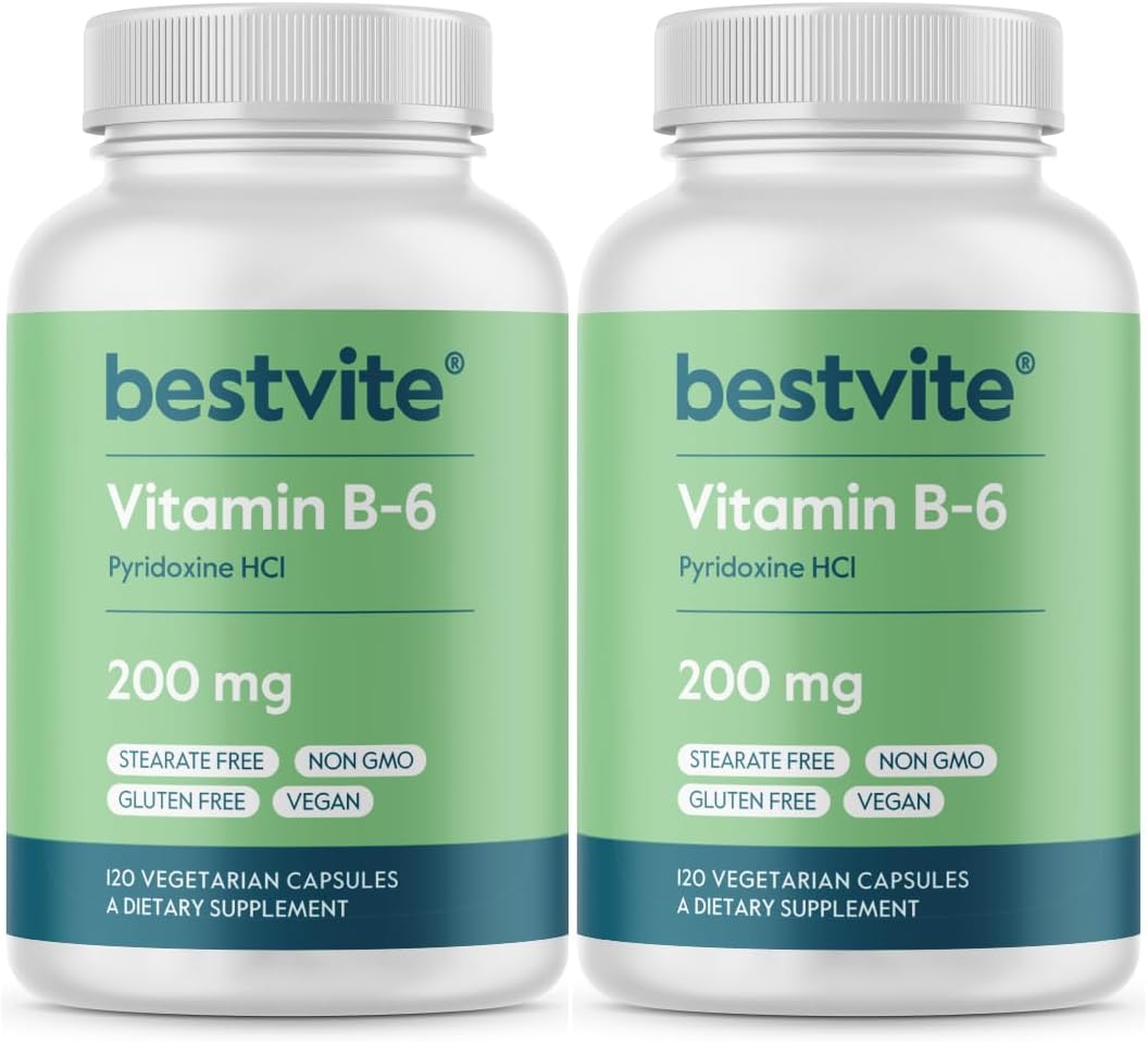 BESTVITE Vitamin B6 200mg (120 Vegetarian Capsules) - No Stearates - No Flow Agents - Vegan - Non-GMO - Gluten-free - görsel 8