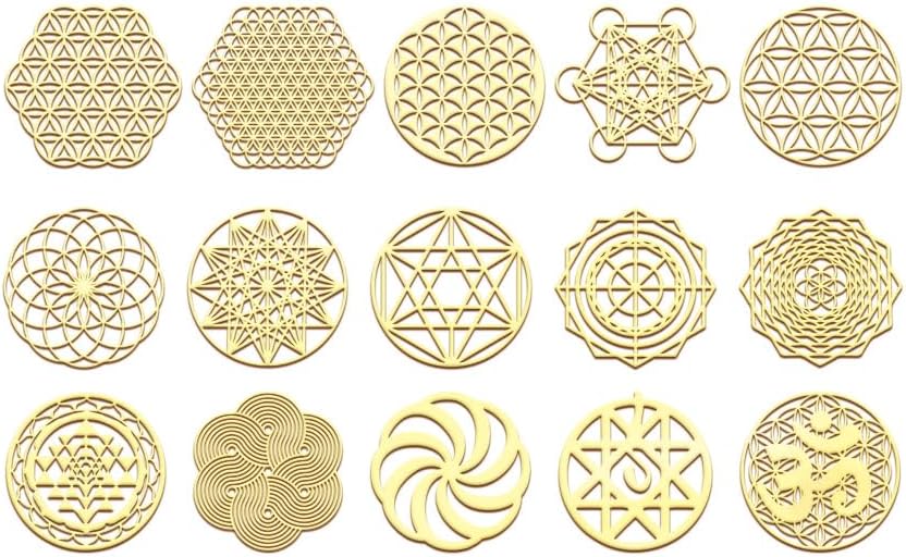 15 Flower of Life Orgonite Metal Stickers - Sacred Geometry Gold-Plated Decals for Energy Towers and Crafts (Gold) - görsel 1