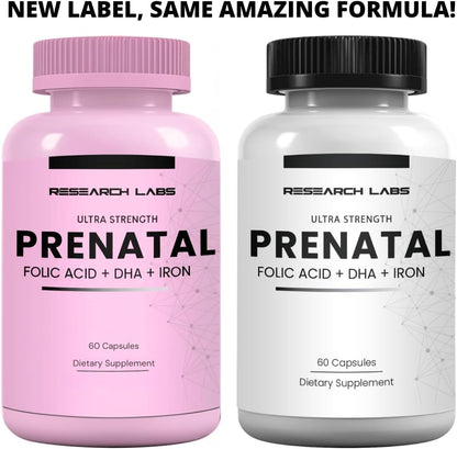 Research Labs Prenatal Vitamins for Women – Methylated Folate, DHA, 17 Nutrients, 60 Capsules