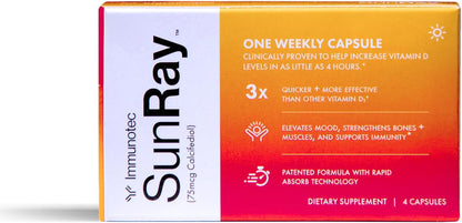 Sunray® Calcifediol Vitamin D Supplement | Fast-Acting Once-Weekly Vitamin D | High Bioavailability 25-Hydroxyvitamin D | Immune, Bone & Muscle Support | 4 Capsules