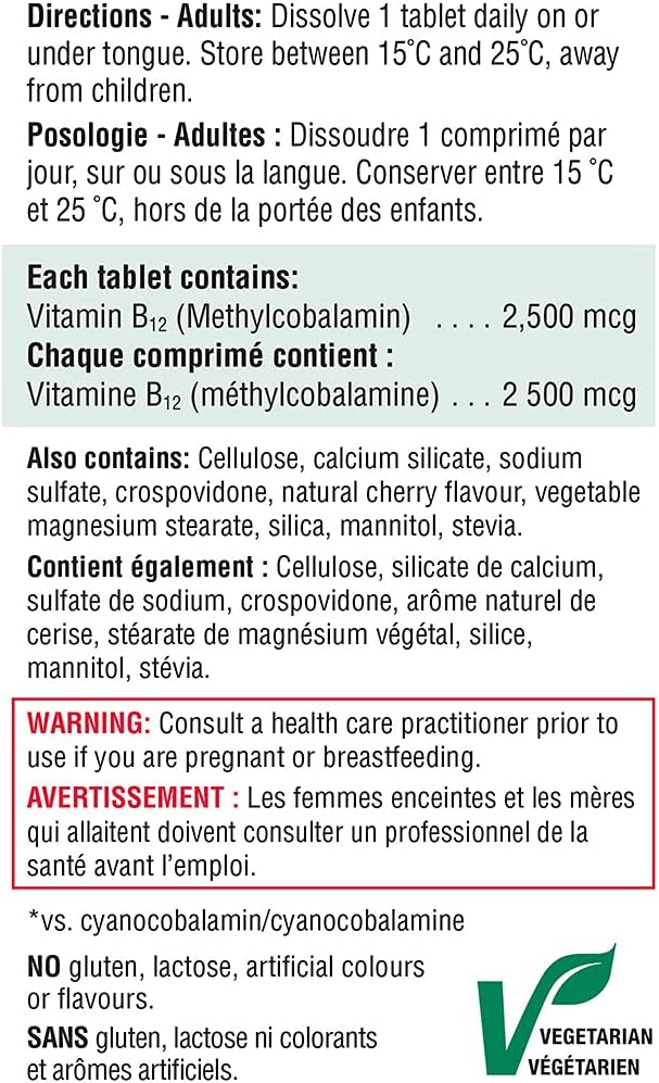 Jamieson Vitamin B12 2,500 mcg (Methylcobalamin) Sublingual Tablets, 60 Tablets - görsel 3