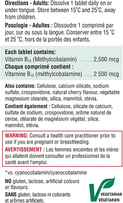 Jamieson Vitamin B12 2,500 mcg (Methylcobalamin) Sublingual Tablets, 60 Tablets