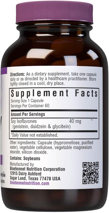 Bluebonnet Nutrition Non-GMO Soy Isoflavones, Phytoestrogen-Rich Supplement, Vegan, Kosher, Gluten-Free, 60 Vegetable Capsules