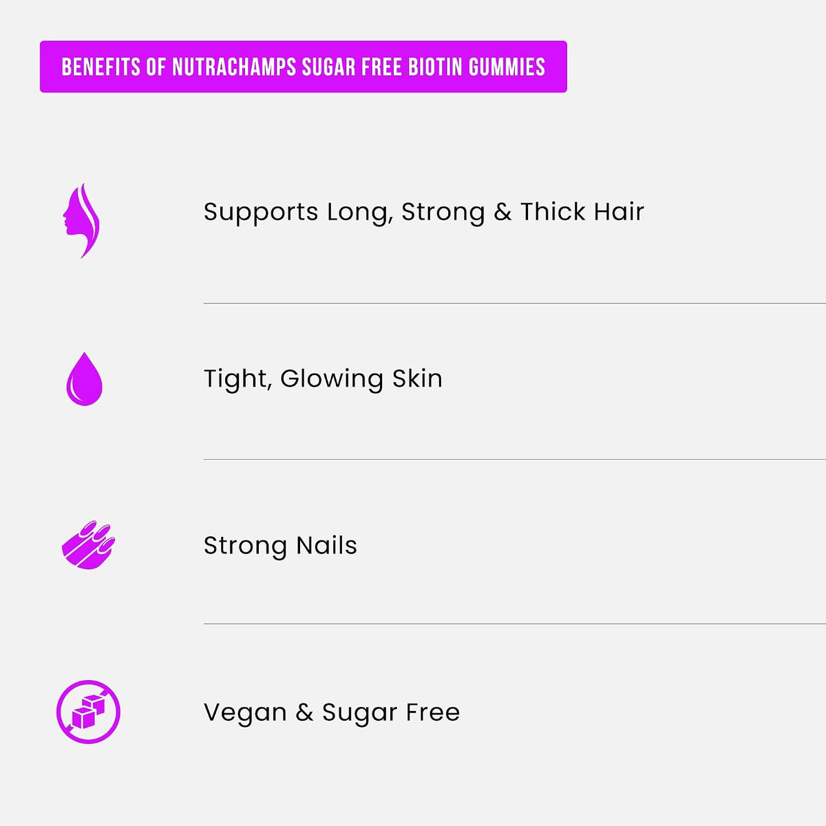 NutraChamps Sugar Free Biotin Gummies 10000mcg – High Potency for Hair, Skin & Nails, Vegan, Non-GM, Raspberry Flavour - görsel 4