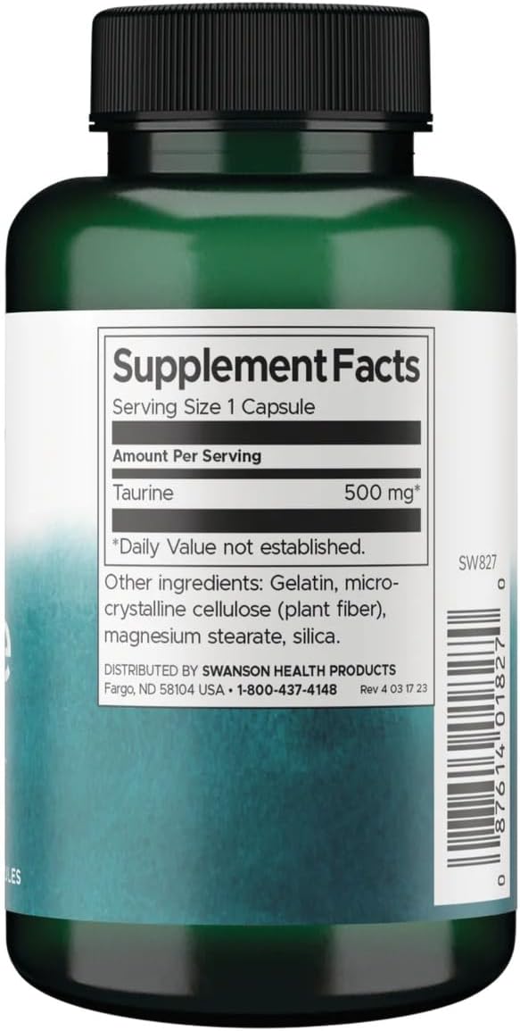 Swanson Taurine 500mg Capsules - Amino Acid Supplement for Energy & Heart Health (2 Pack) - görsel 2
