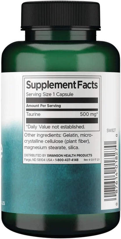 Swanson Taurine 500mg Capsules - Amino Acid Supplement for Energy & Heart Health (2 Pack)