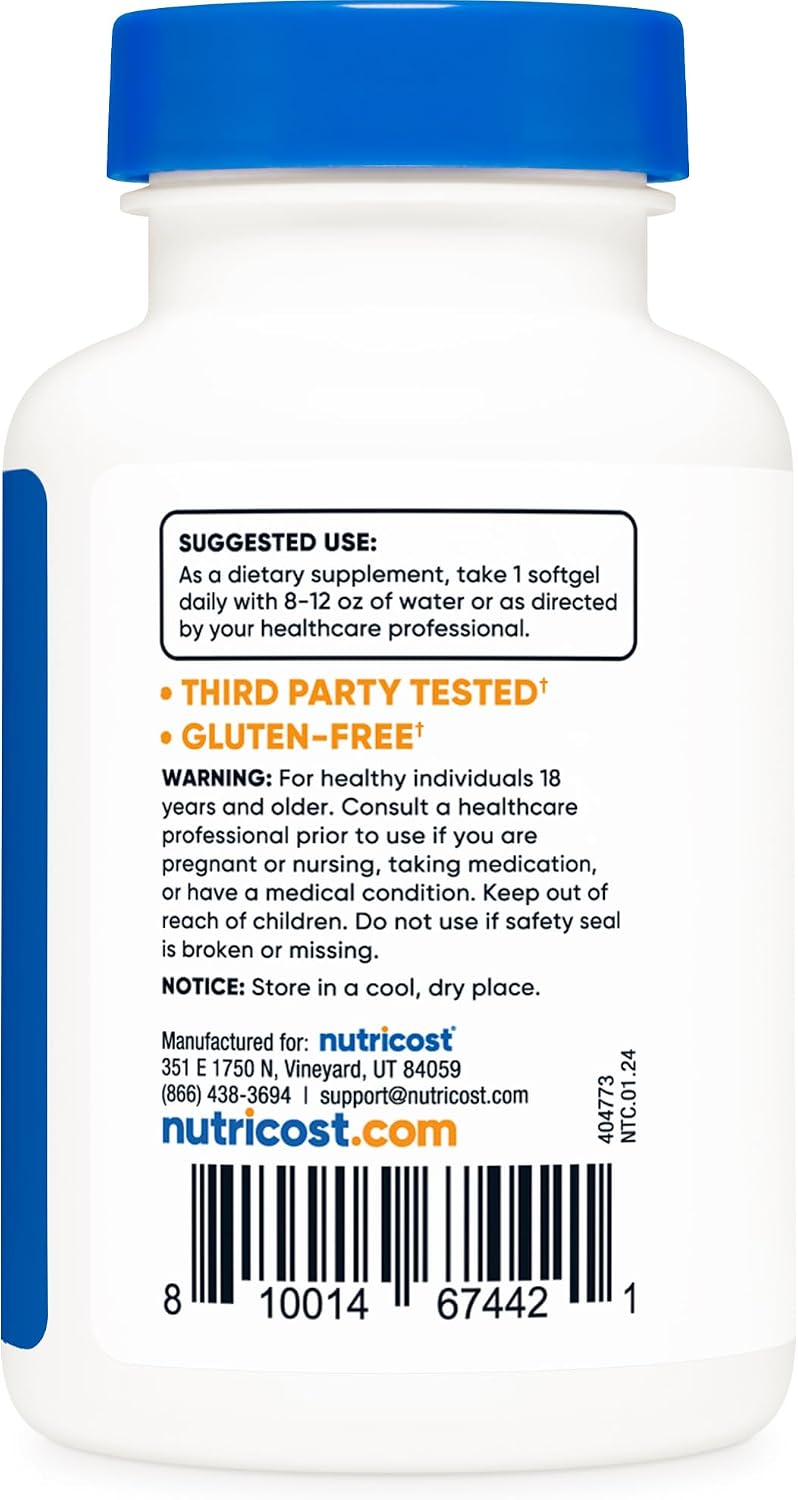 Nutricost Vitamin D3 1000 IU Softgels, 240 Softgels - Non-GMO & Gluten-Free - görsel 4