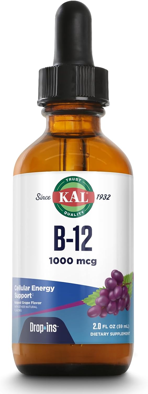 KAL B12 1000 mcg DropIns – High Absorption Liquid Vitamin B12, Natural Grape Flavour, 196 Servings - görsel 1