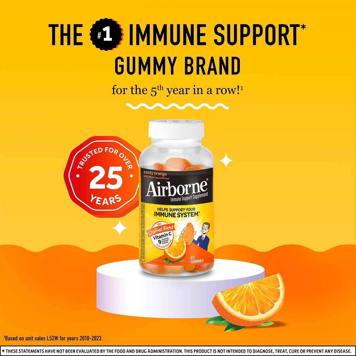 Airborne 750mg Vitamin C Immune Support Gummies, Zesty Orange, 63 Gummies (3-Pack) - görsel 7