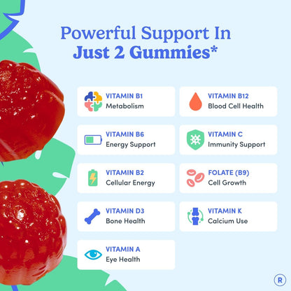 FIRST DAY Multivitamin for Men + Organic Fruit & Vegetable Blend, Men's Multivitamin Gummies with 13 Key Nutrients for Energy, Focus, Immunity - Vitamins A, B1, B2, B6, B9, B12, C, D3, K - 30 Day Supply