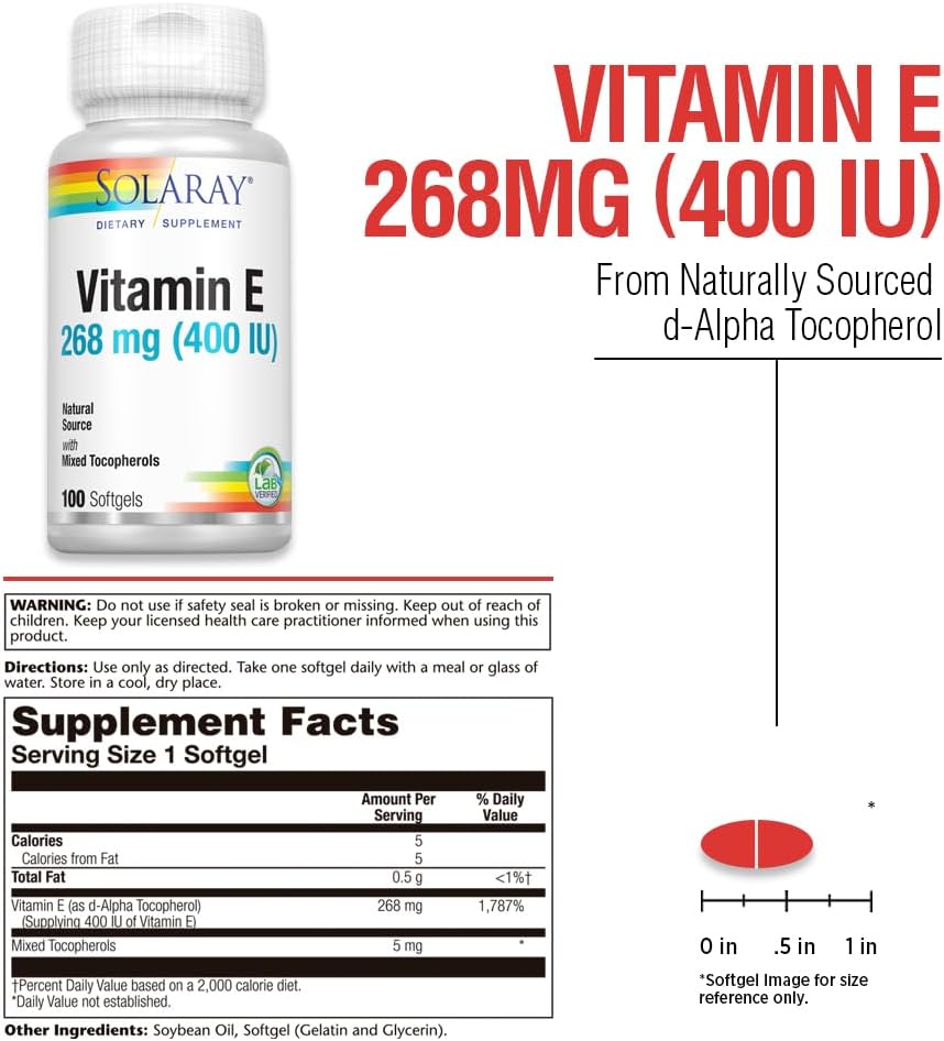 SOLARAY Vitamin E d-Alpha Tocopherol 268 mg (400 IU) - 100 Softgels - görsel 3