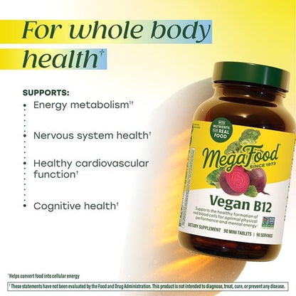 MegaFood Vegan Vitamin B12 with B6 and Folic Acid - 30 Mini Tablets
