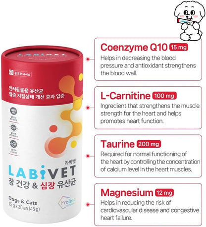 Probiotics for Dogs and Cats, Gut Health & Heart Supplements Powder Probiotic Dog Supplement, 30 Servings (Pack of 1)